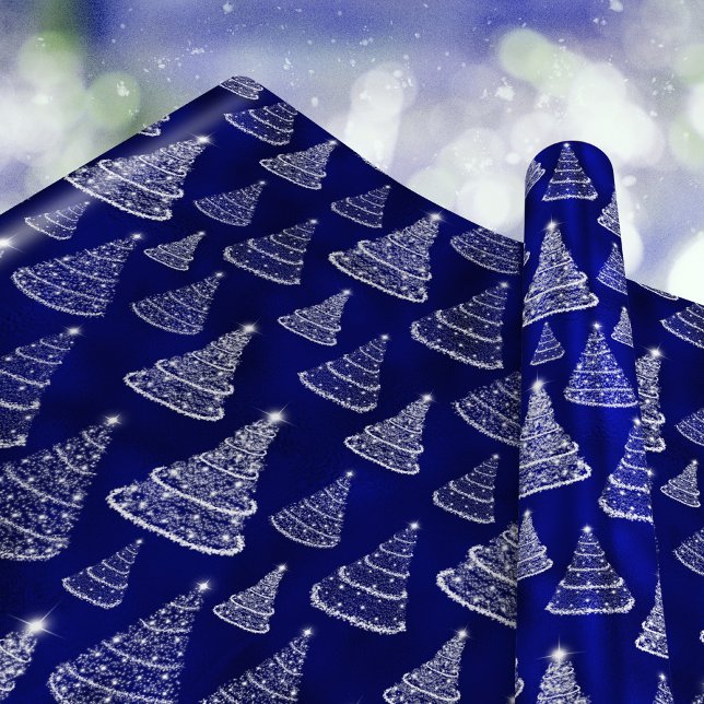 Shining Christmas Trees Stars Royal Blue Wrapping Paper (Creator Uploaded)