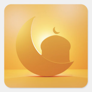 shining crescent moon and mosque ornament square sticker