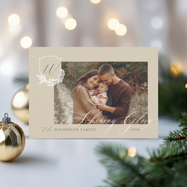 Shining Glory Winter Garland Monogram Crest Photo Holiday Card (Shining Glory Winter Garland Monogram Crest Photo Holiday Card)