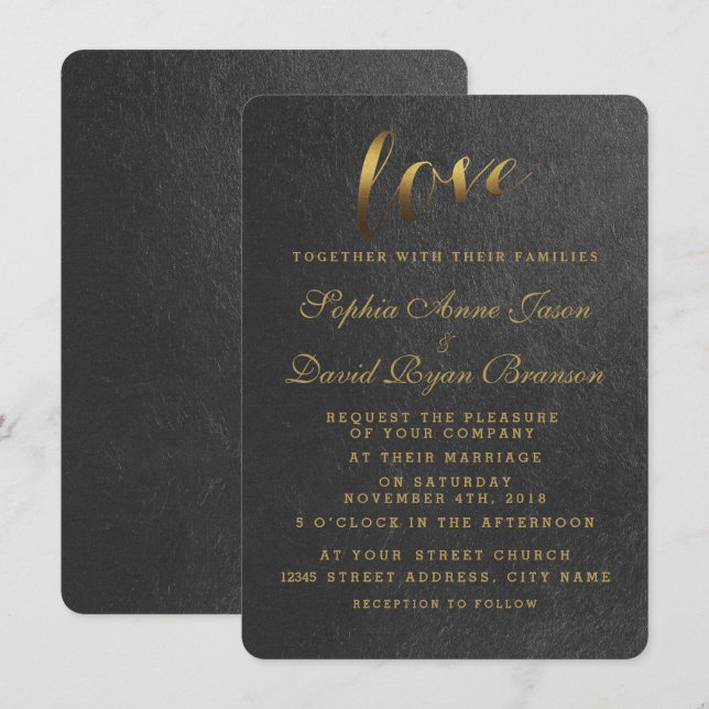 Shining Gold Foil Love Black Wedding Invite (Front/Back)