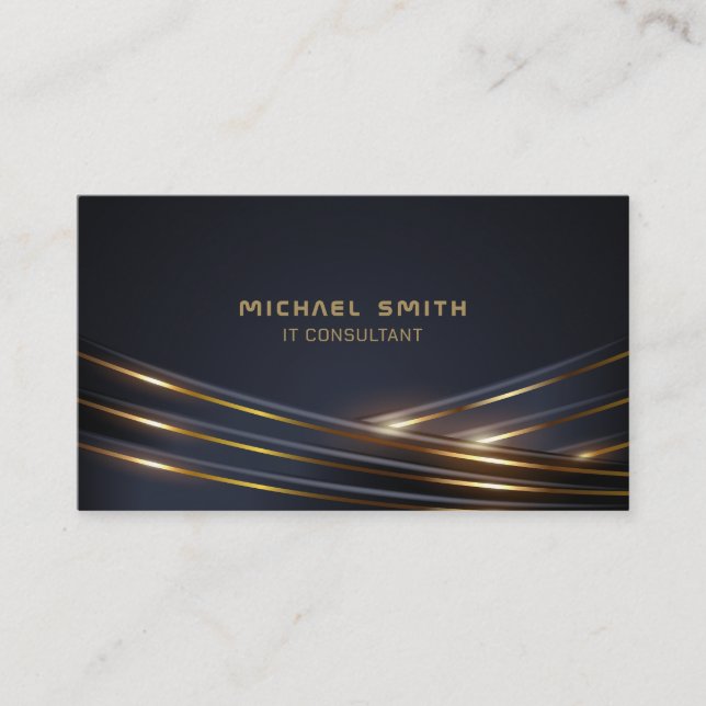 Shining Gold Lines on a dark background Business Card (Front)