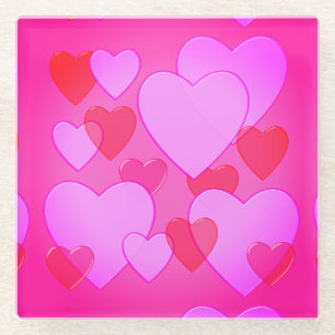 Shining heart pink Valentine Glass Coaster