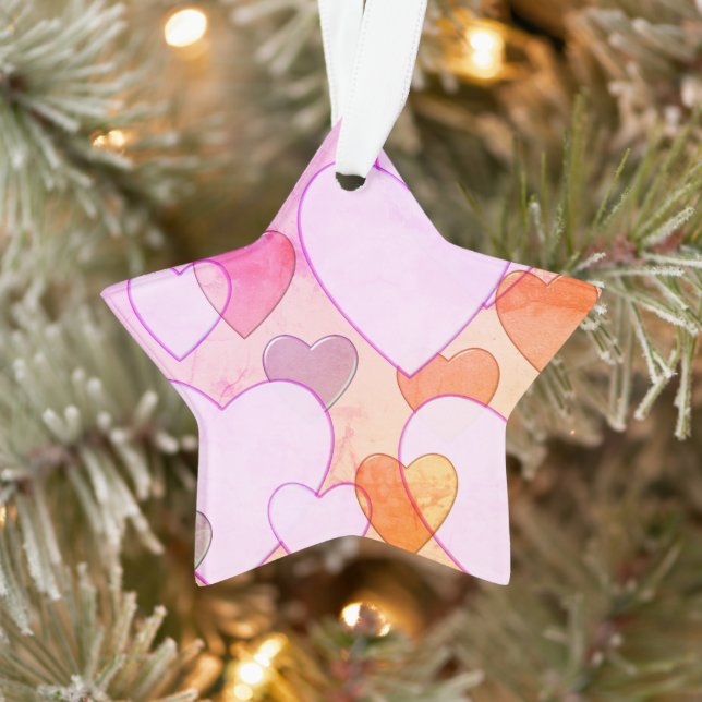 Shining heart Valentine background pink Ceramic Or Ornament (Tree)