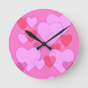 Shining heart Valentine background pink Round Clock