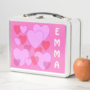 Shining heart Valentine  pink personalised Metal Lunch Box