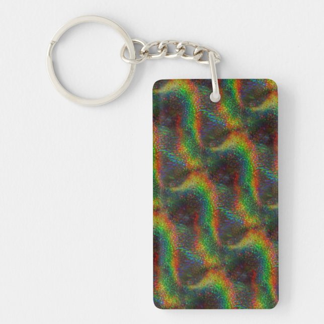 Shining Holographic Rainbow Lights Glitter Wave Key Ring (Front)