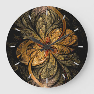 Shining Leaves Fractal Art Large Clock