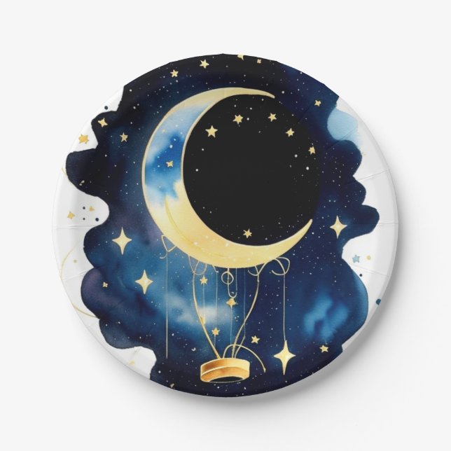 Shining Moon & Stars Baby Shower Party Paper Plate (Front)