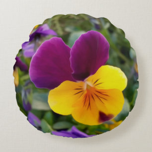 Shining pansies round cushion