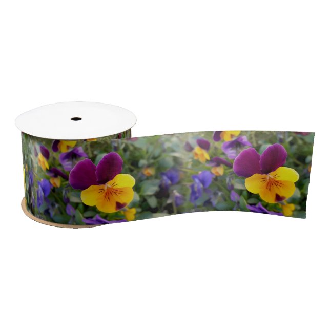 Shining pansies satin ribbon (Spool)