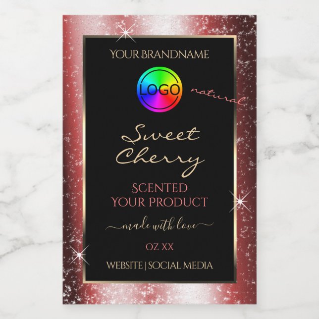 Shining Red Glitter Frame Product Label with Logo (Single Label)