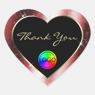 Shining Red Glitter Frame Thank You with Logo Heart Sticker