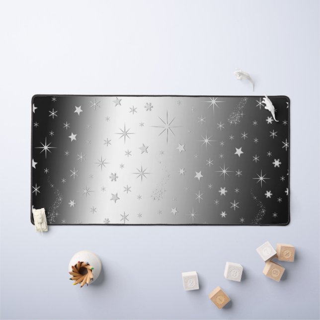 Shining Silver Stars on a Christmas-Lit Sky Desk Mat (Kids Table)