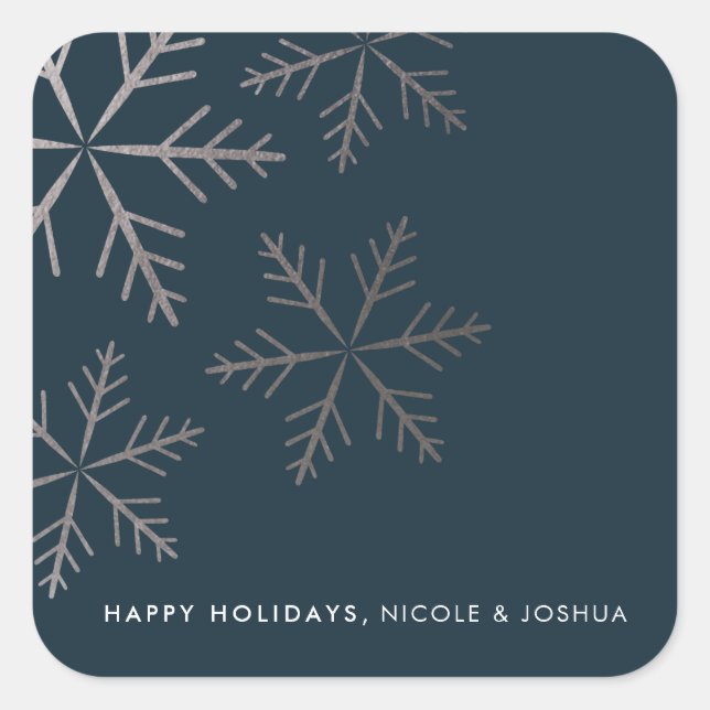 Shining snowflake faux foil holiday square sticker (Front)