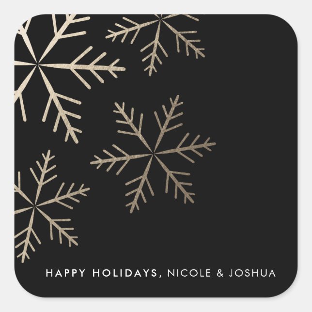 Shining snowflake faux foil winter holiday square sticker (Front)