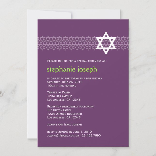Shining Star Bat Mitzvah Invitation (Front)