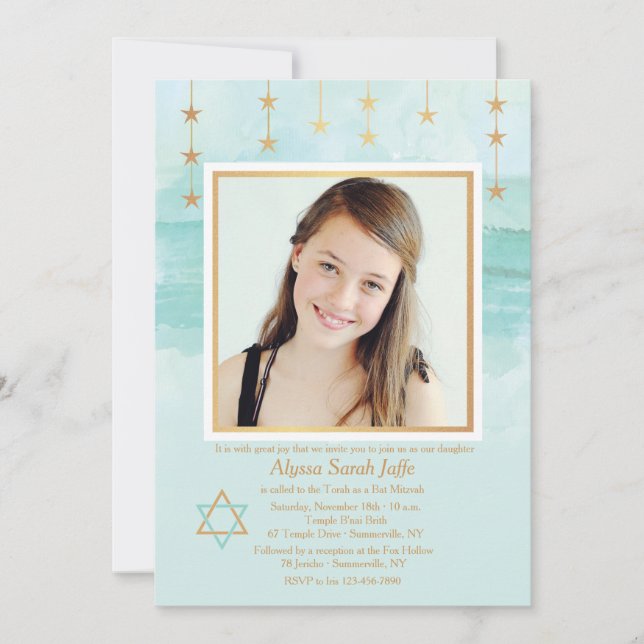 Shining Star Photo Bat Mitzvah Invitation (Front)