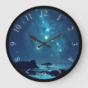 Shining Stars at Night in Snowy North Large Clock