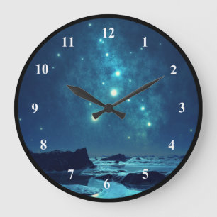 Shining Stars in the Snowy North Landscape Large Clock