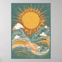 Shining Sun Above Sun Illustration Wall Art Poster