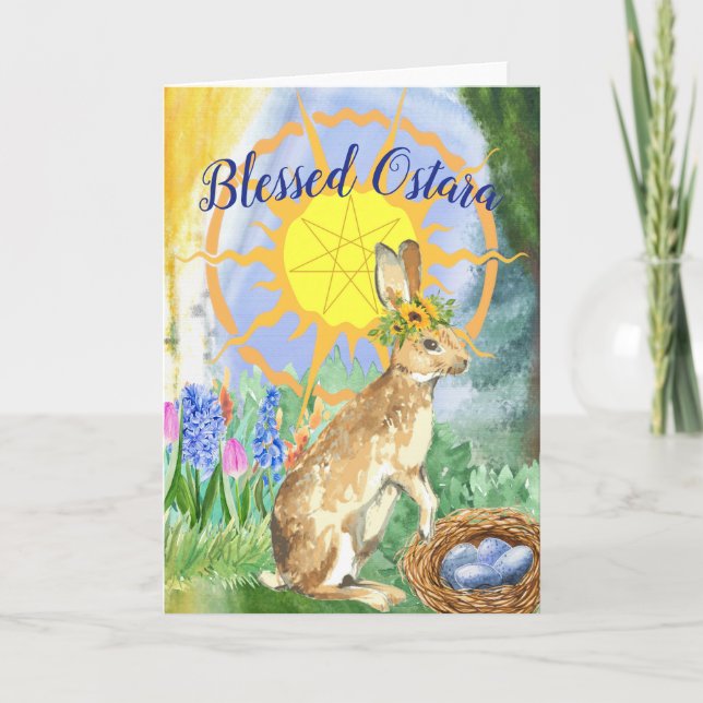 Shining Sun Blessed Ostara Bunny Sabbat Card (Front)