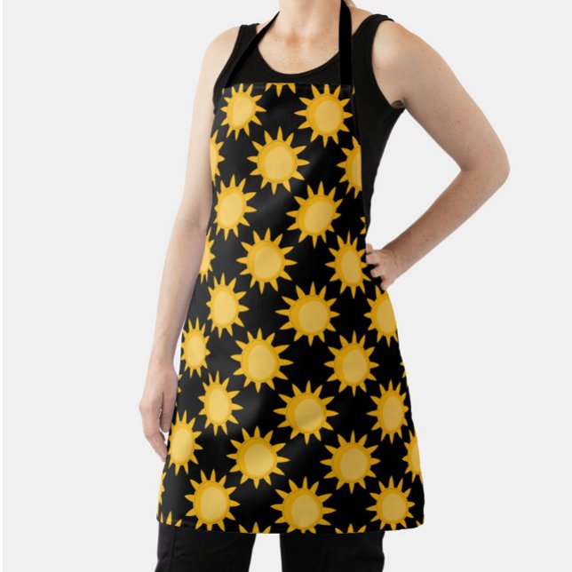Shining Sun Illustration On Black Pattern Design  Apron (Creator Uploaded)