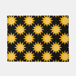 Shining Sun Illustration On Black Pattern Design  Doormat