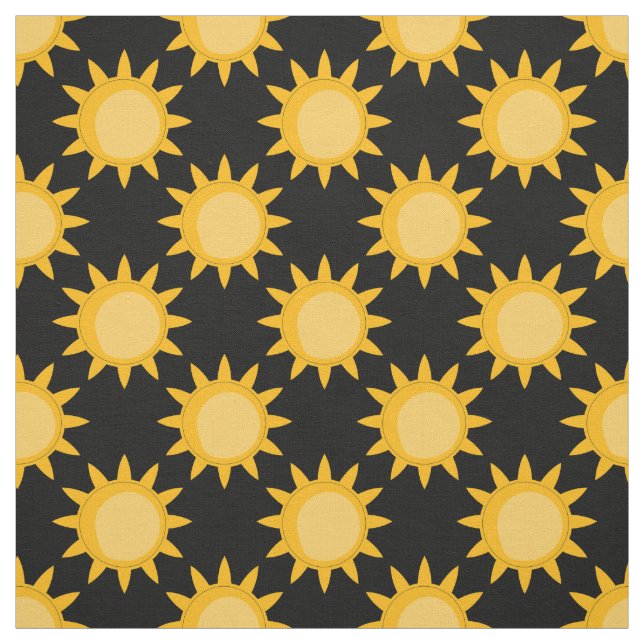 Shining Sun Illustration On Black Pattern Design  Fabric (Swatch)