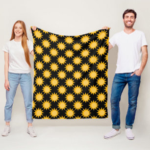 Shining Sun Illustration On Black Pattern Design Fleece Blanket