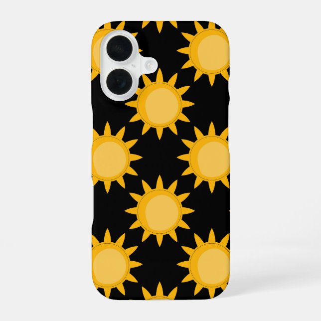 Shining Sun Illustration On Black Pattern Design  iPhone 16 Case (Back)