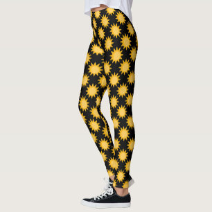 Shining Sun Illustration On Black Pattern Design  Leggings