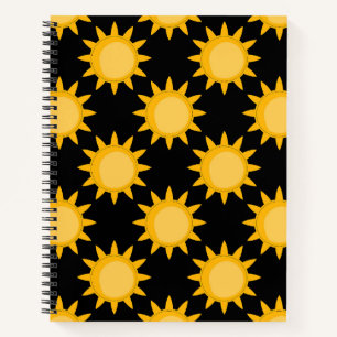 Shining Sun Illustration On Black Pattern Design Notebook
