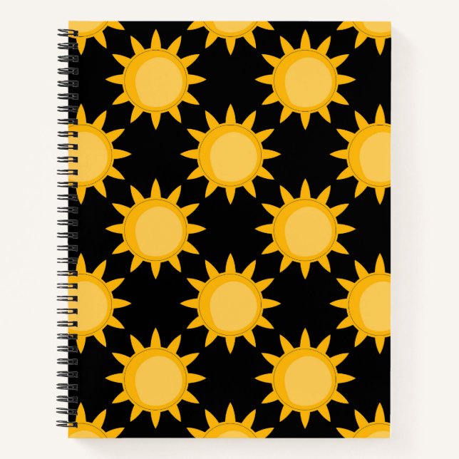 Shining Sun Illustration On Black Pattern Design  Notebook (Front)