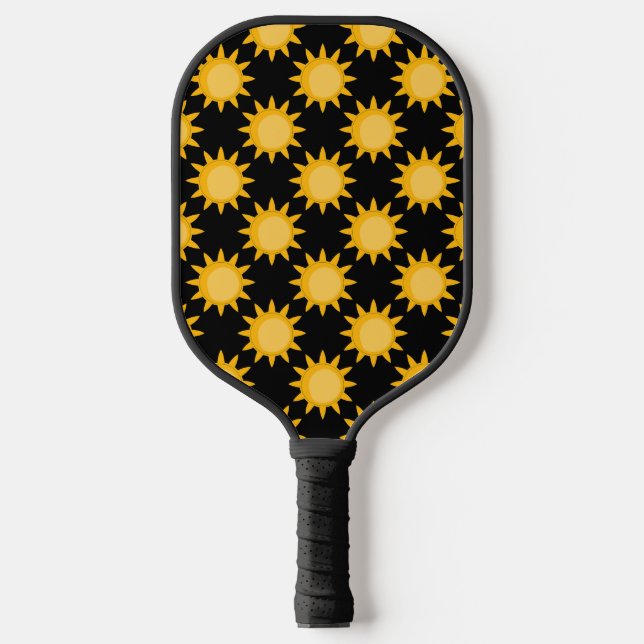 Shining Sun Illustration On Black Pattern Design  Pickleball Paddle (Front)