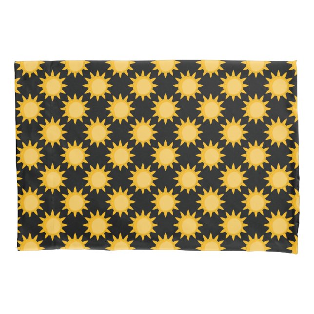 Shining Sun Illustration On Black Pattern Design  Pillowcase (Front)