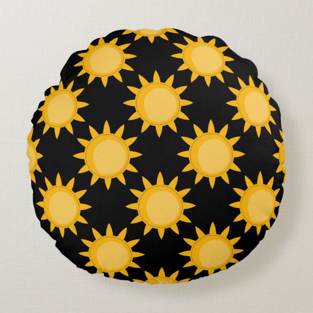 Shining Sun Illustration On Black Pattern Design  Round Cushion (Front)
