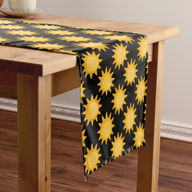 Shining Sun Illustration On Black Pattern Design  Short Table Runner (Creator Uploaded)