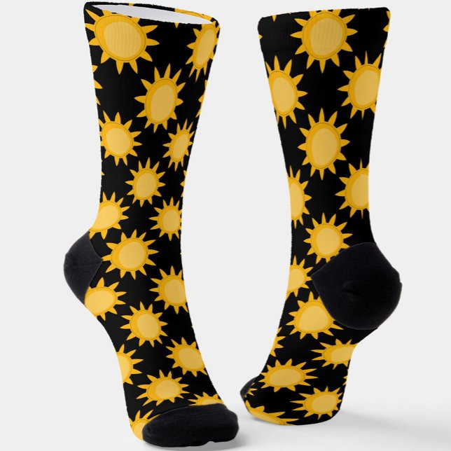 Shining Sun Illustration On Black Pattern Design  Socks (Creator Uploaded)