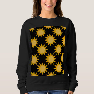 Shining Sun Illustration On Black Pattern Design Sweatshirt