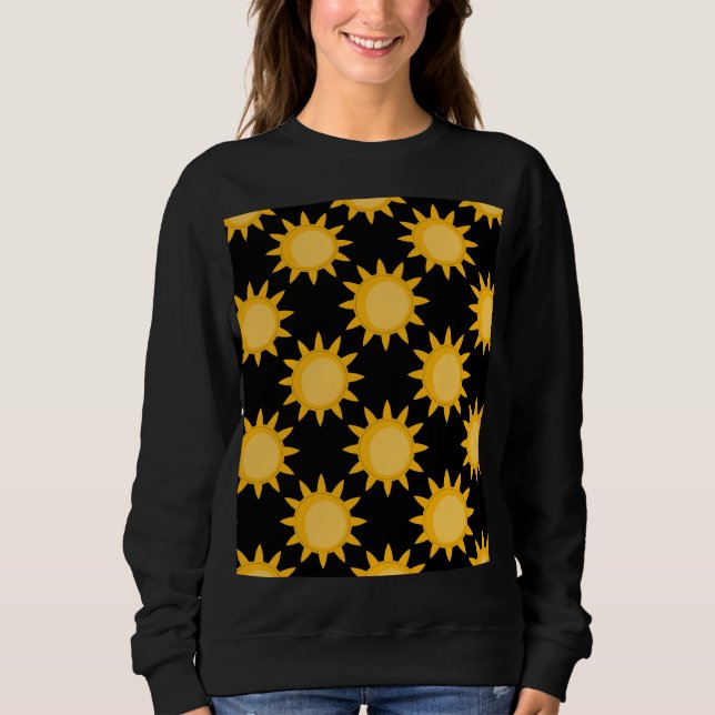 Shining Sun Illustration On Black Pattern Design  Sweatshirt (Front)