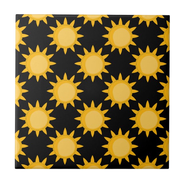 Shining Sun Illustration On Black Pattern Design  Tile (Front)