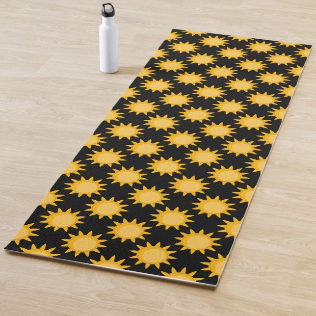 Shining Sun Illustration On Black Pattern Design  Yoga Mat (Creator Uploaded)