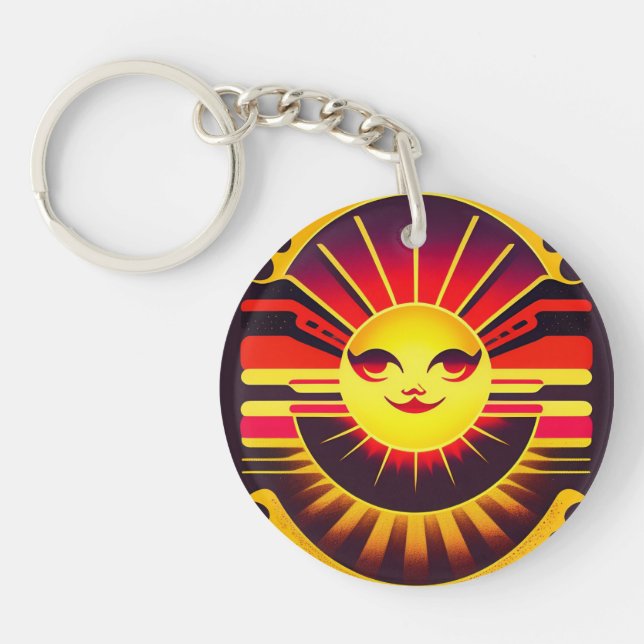 Shining sun with bright face  key ring (Front)