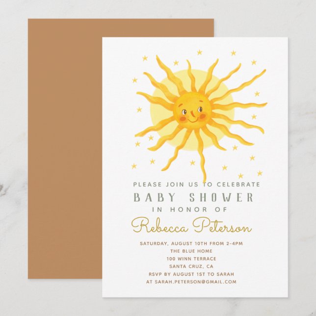 Shining sweet Smile sun baby shower invitation (Front/Back)