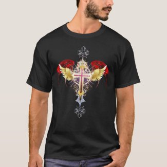 Shining Unholy Vampire Gold Gothic Cross  T-Shirt
