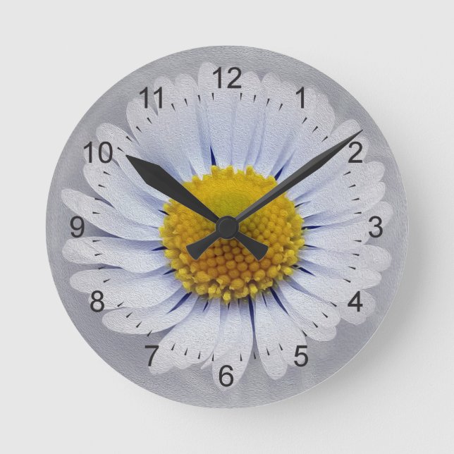shining white daisy round clock (Front)