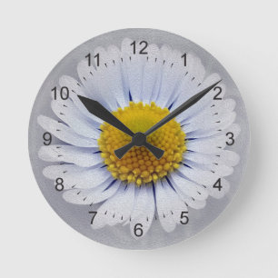 shining white daisy round clock
