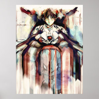 Shinji Evangelion Anime Tra Digital Painting  Poster