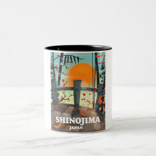 Shinojima travel poster map Two-Tone coffee mug