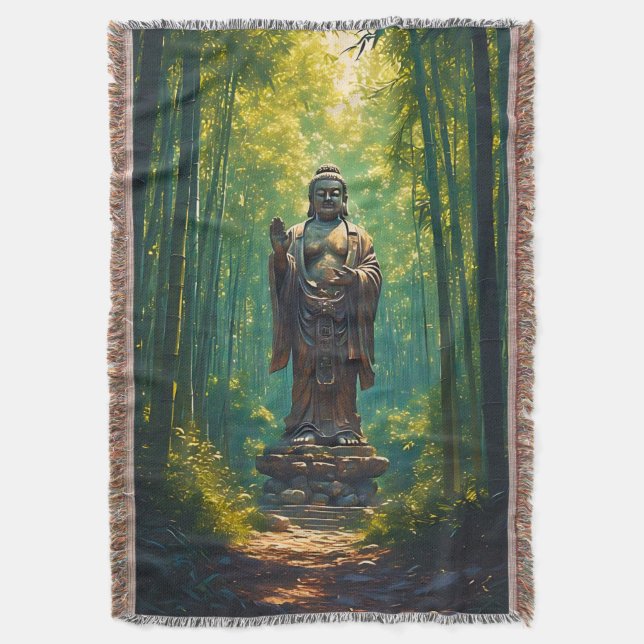 Shinrin no Hotoke (Buddha of the Forest) Throw Blanket (Front Vertical)